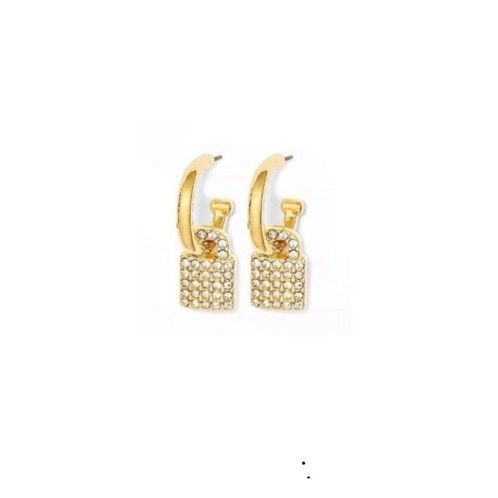 SUGAR FIX Gold Crystral Dangling Lock on Hoops Earrings (Nickel Free) NEW!!!